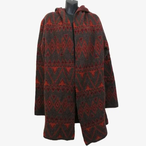 Toad & Co size XL Merino Diamond Hoodie Open Cardigan Lambswool Boho Western - Picture 1 of 6
